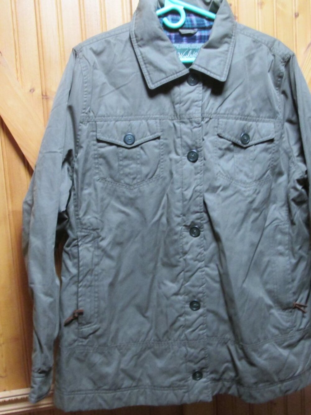 womens olive green woolrich flannel lined jacket 2 x